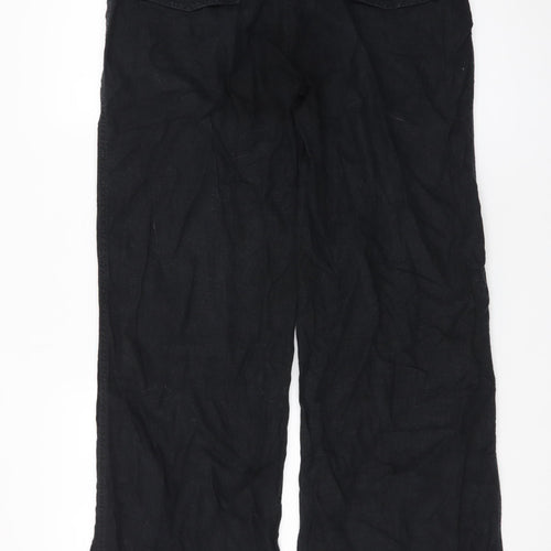 Next Women Black Linen Blend Wide-Leg Trousers Size 12R