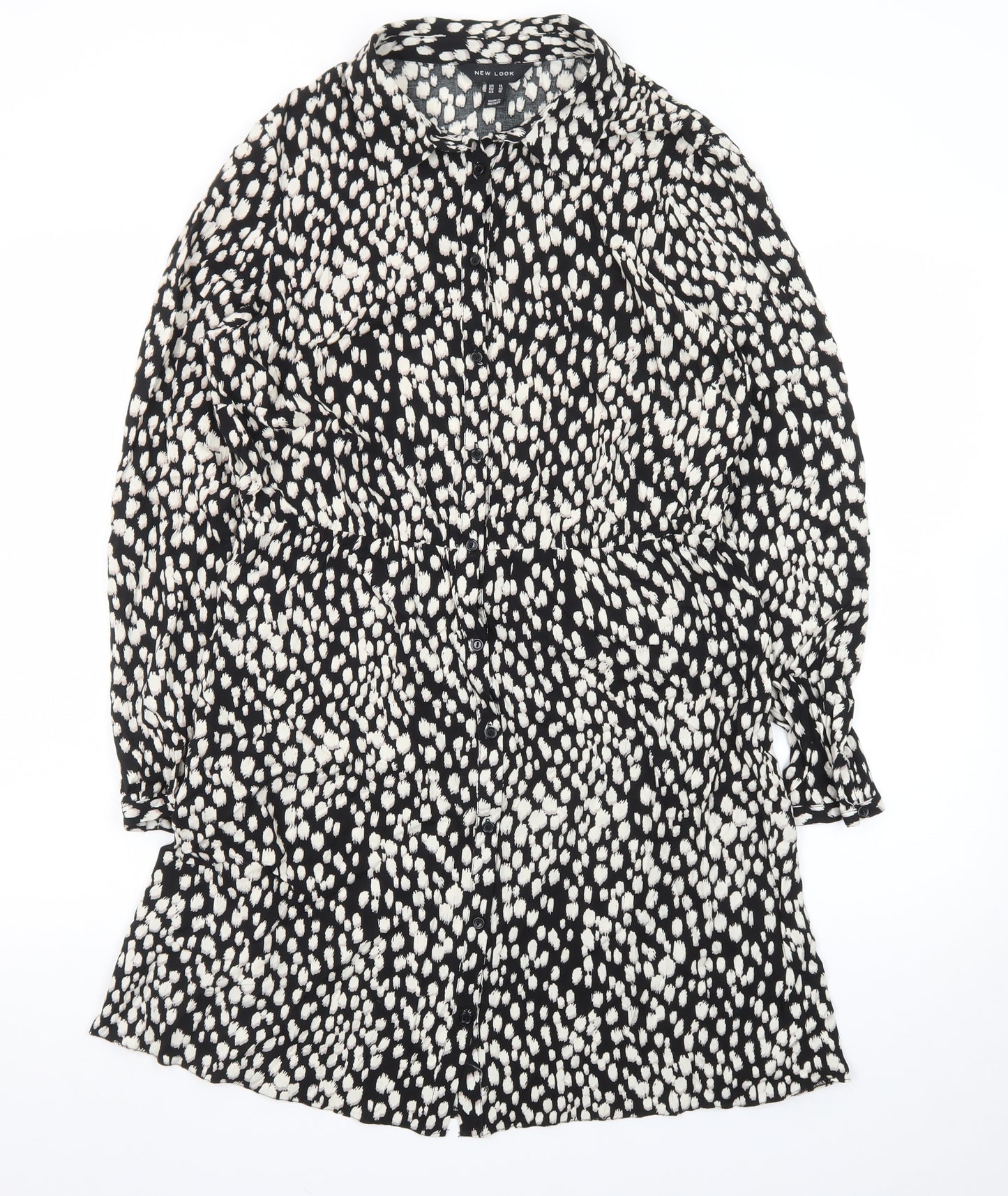 New Look Women's Black Animal Print Shirt Dress Size 14