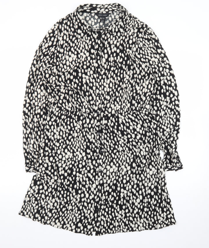 New Look Women's Black Animal Print Shirt Dress Size 14