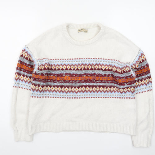 Pull & Bear Womens Ivory Fair Isle Knit Jumper L