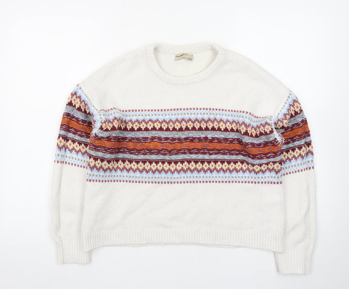 Pull & Bear Womens Ivory Fair Isle Knit Jumper L