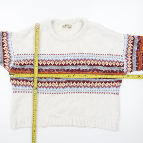 Pull & Bear Womens Ivory Fair Isle Knit Jumper L