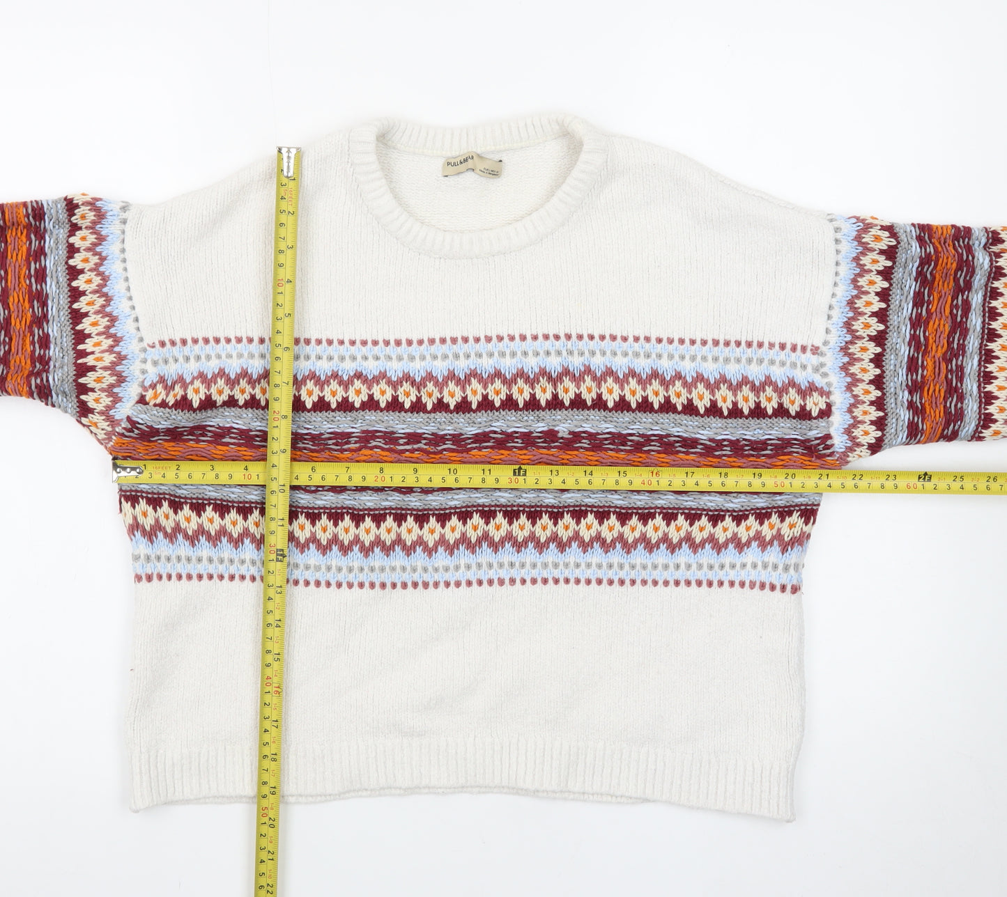 Pull & Bear Womens Ivory Fair Isle Knit Jumper L