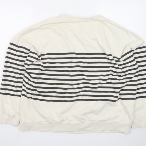 F&F Womens Ivory Striped Pullover Sweatshirt UK 16 Good Vibes Graphic