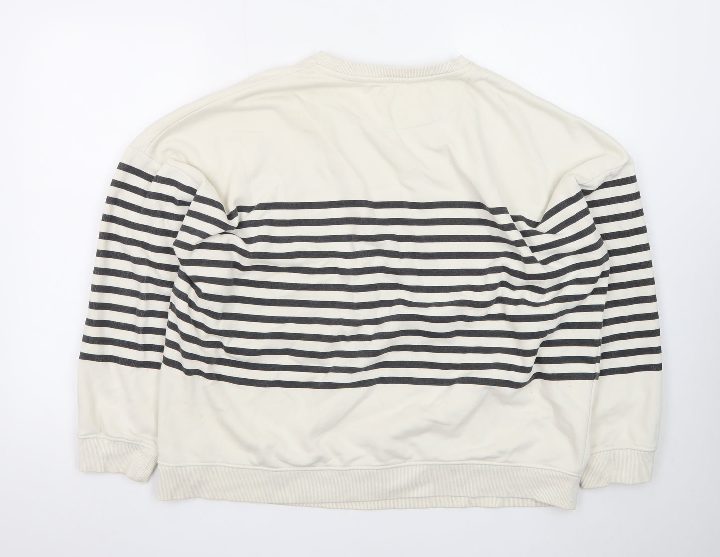 F&F Womens Ivory Striped Pullover Sweatshirt UK 16 Good Vibes Graphic