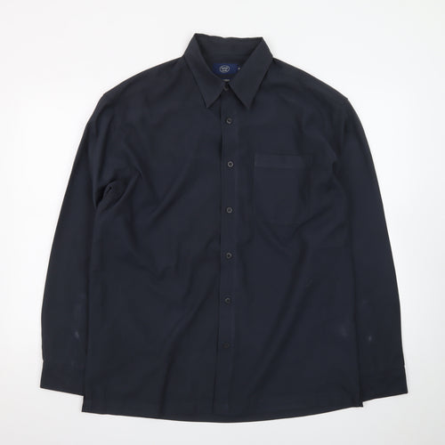 Casual Club Men's Blue Long Sleeve Microfibre Button-Up Shirt M