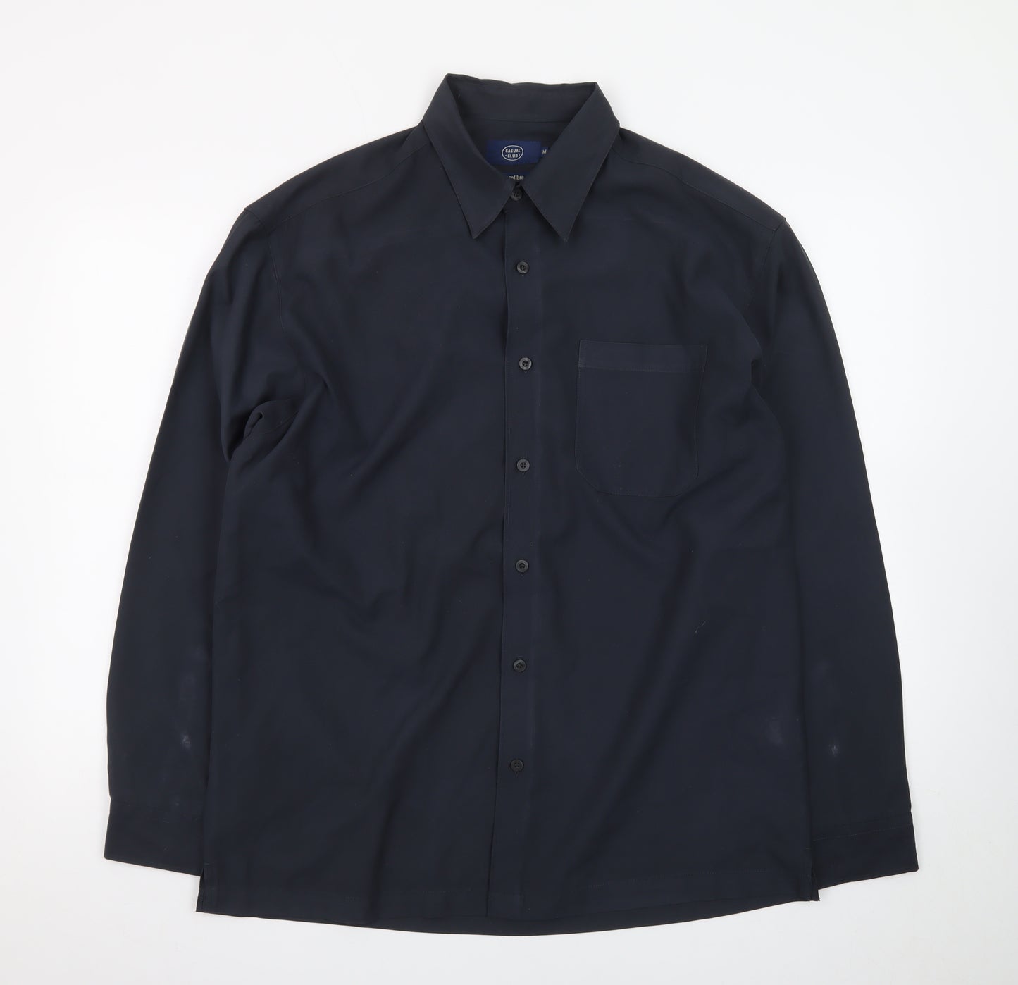 Casual Club Men's Blue Long Sleeve Microfibre Button-Up Shirt M