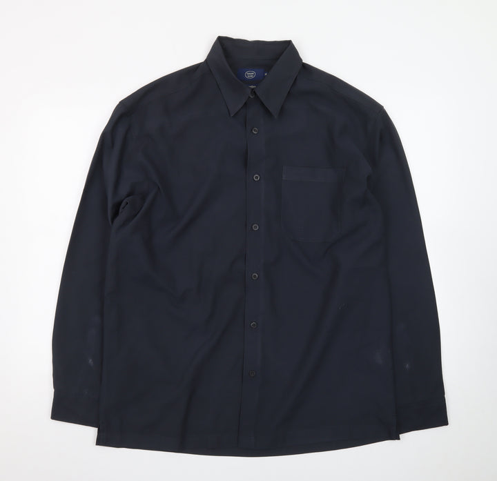 Casual Club Men's Blue Long Sleeve Microfibre Button-Up Shirt M