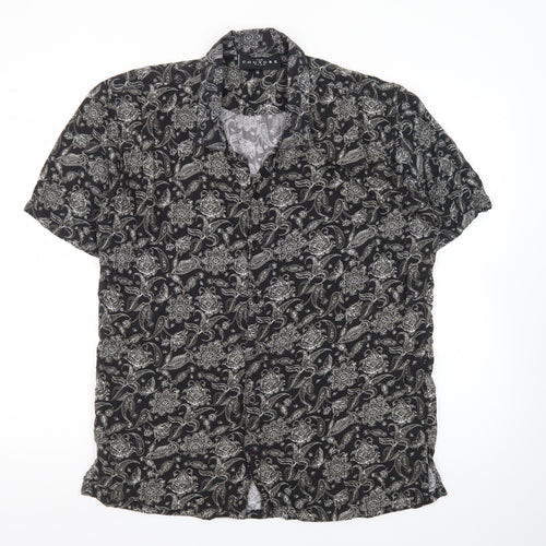 The Couture Club Men's Black Paisley Short Sleeve Button-Up Shirt L