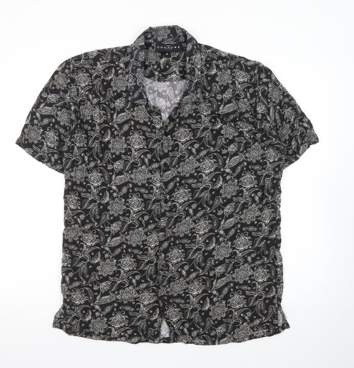 The Couture Club Men's Black Paisley Short Sleeve Button-Up Shirt L
