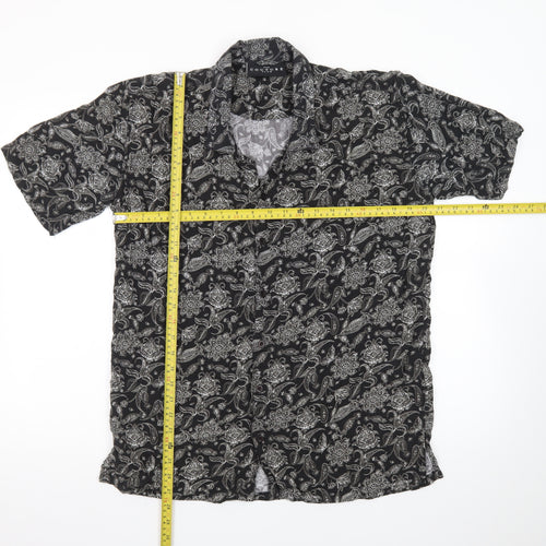 The Couture Club Men's Black Paisley Short Sleeve Button-Up Shirt L