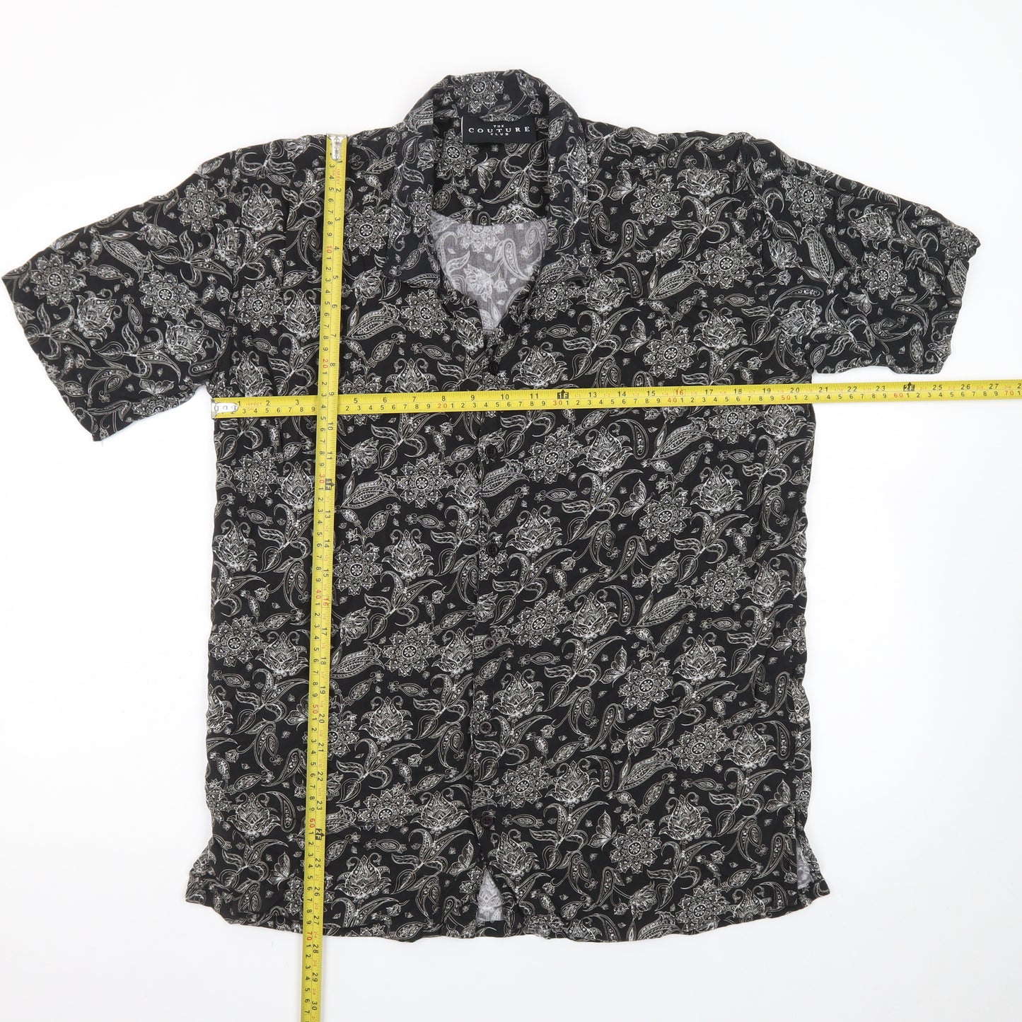 The Couture Club Men's Black Paisley Short Sleeve Button-Up Shirt L