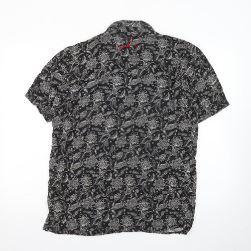 The Couture Club Men's Black Paisley Short Sleeve Button-Up Shirt L