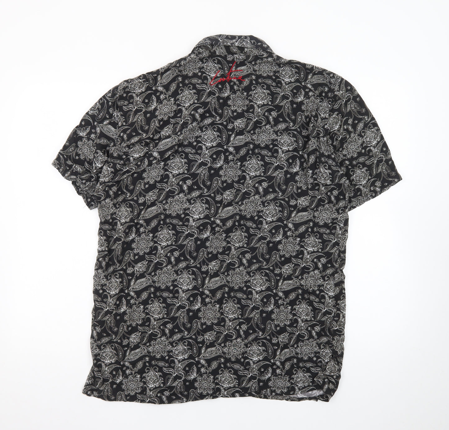 The Couture Club Men's Black Paisley Short Sleeve Button-Up Shirt L