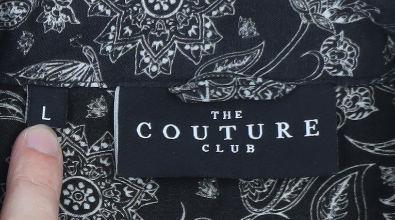 The Couture Club Men's Black Paisley Short Sleeve Button-Up Shirt L