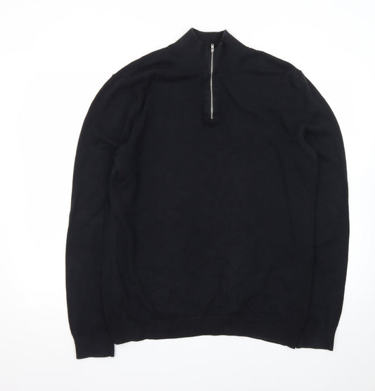 Topman Men's Black XL 1/2 Zip High Neck Cotton Jumper