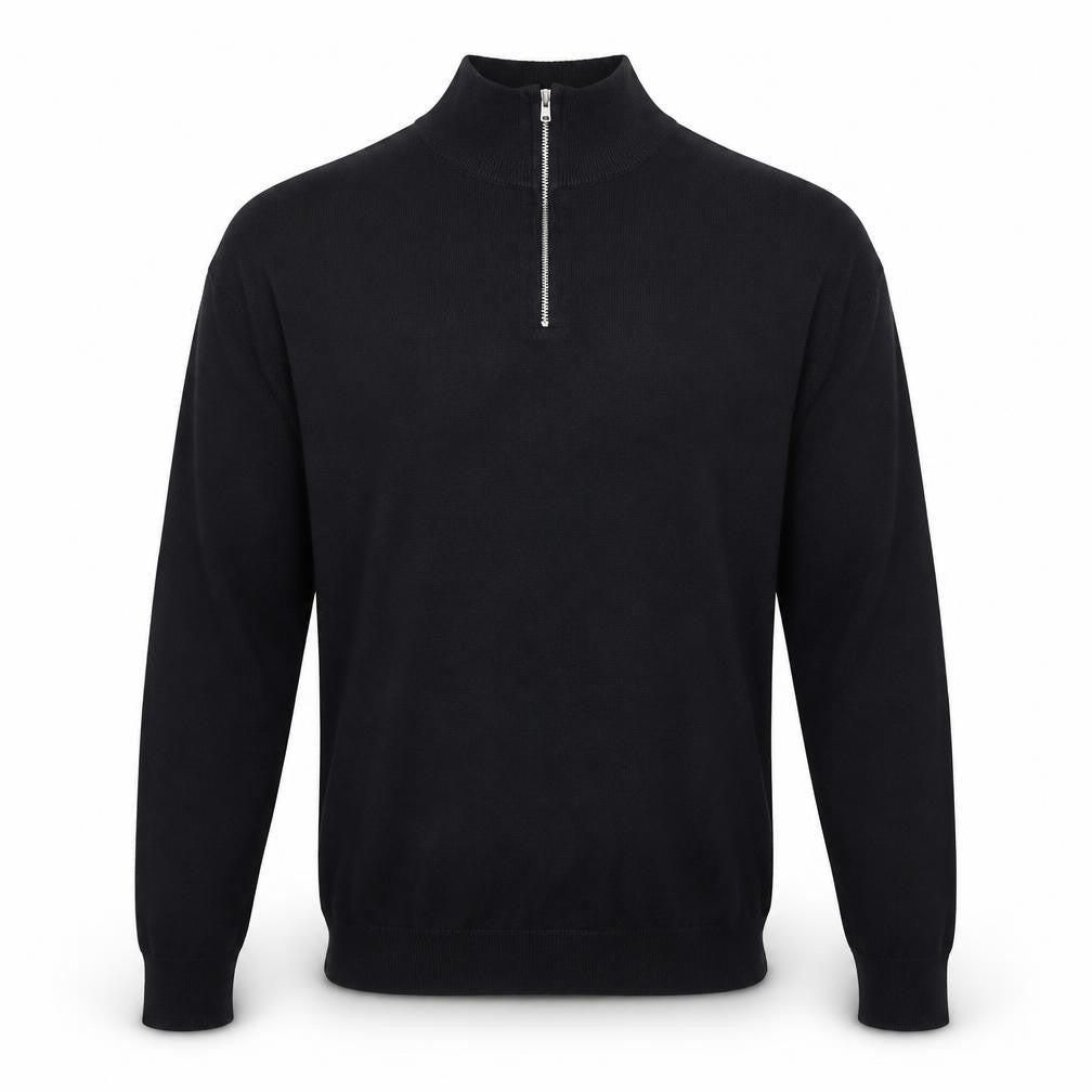 Topman Men's Black XL 1/2 Zip High Neck Cotton Jumper