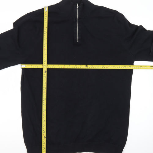 Topman Men's Black XL 1/2 Zip High Neck Cotton Jumper