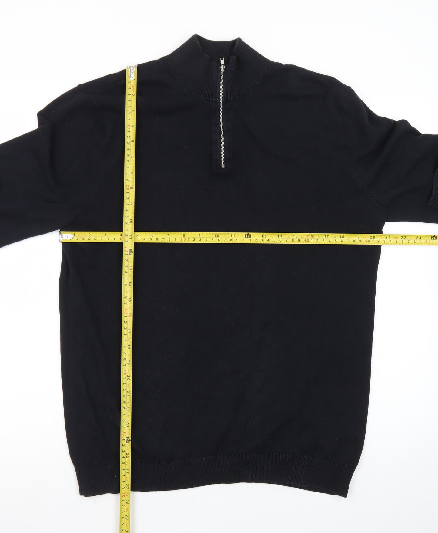 Topman Men's Black XL 1/2 Zip High Neck Cotton Jumper