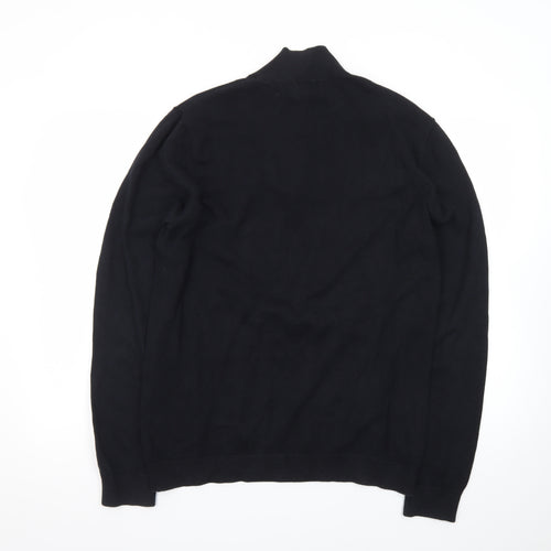 Topman Men's Black XL 1/2 Zip High Neck Cotton Jumper