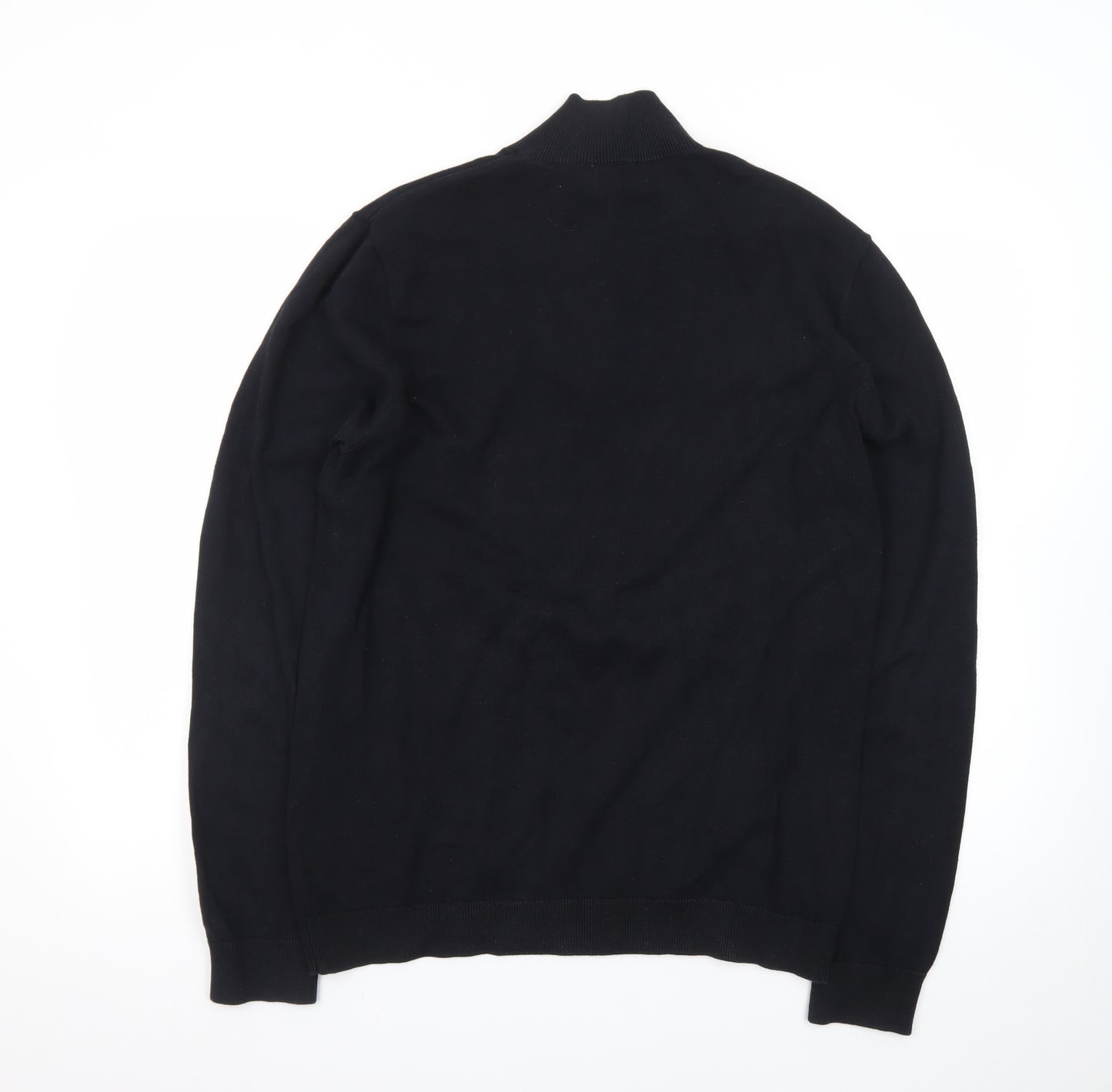 Topman Men's Black XL 1/2 Zip High Neck Cotton Jumper