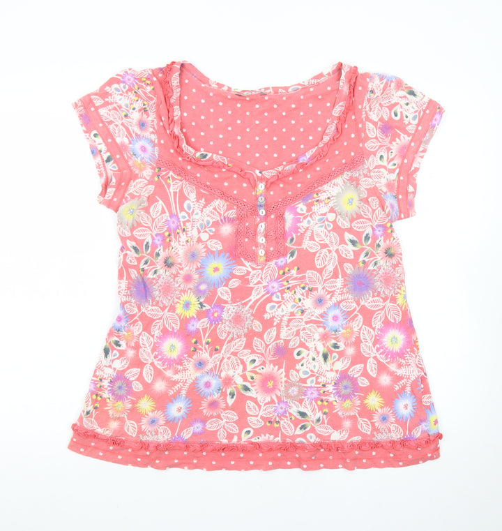 Marks and Spencer Womens Multicoloured Floral Short Sleeve Cotton T-Shirt Size 16