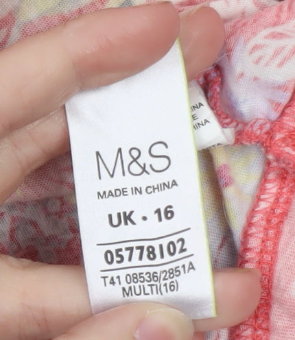Marks and Spencer Womens Multicoloured Floral Short Sleeve Cotton T-Shirt Size 16