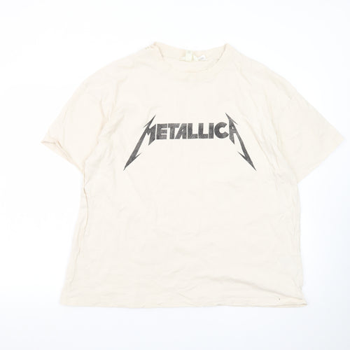 H&M Men Beige Metallica Band Graphic Cotton T-Shirt Size L