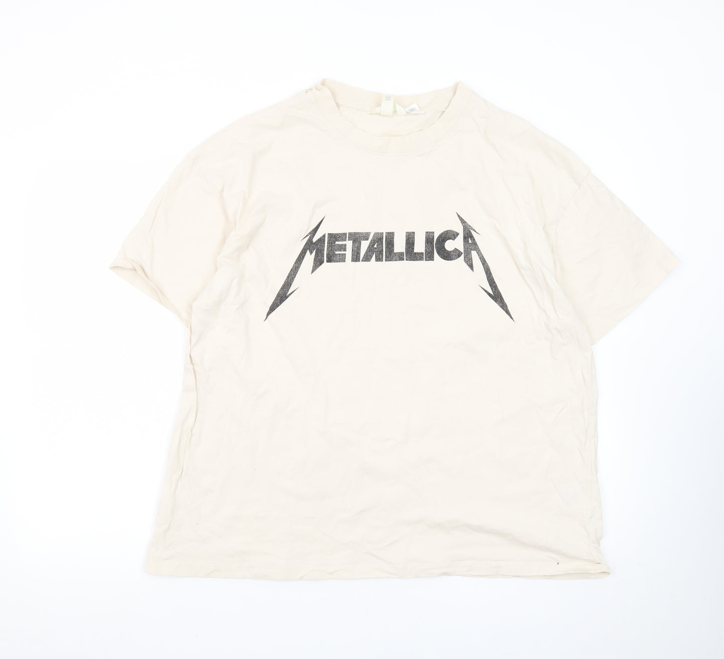 H&M Men Beige Metallica Band Graphic Cotton T-Shirt Size L