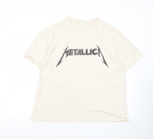 H&M Men Beige Metallica Band Graphic Cotton T-Shirt Size L