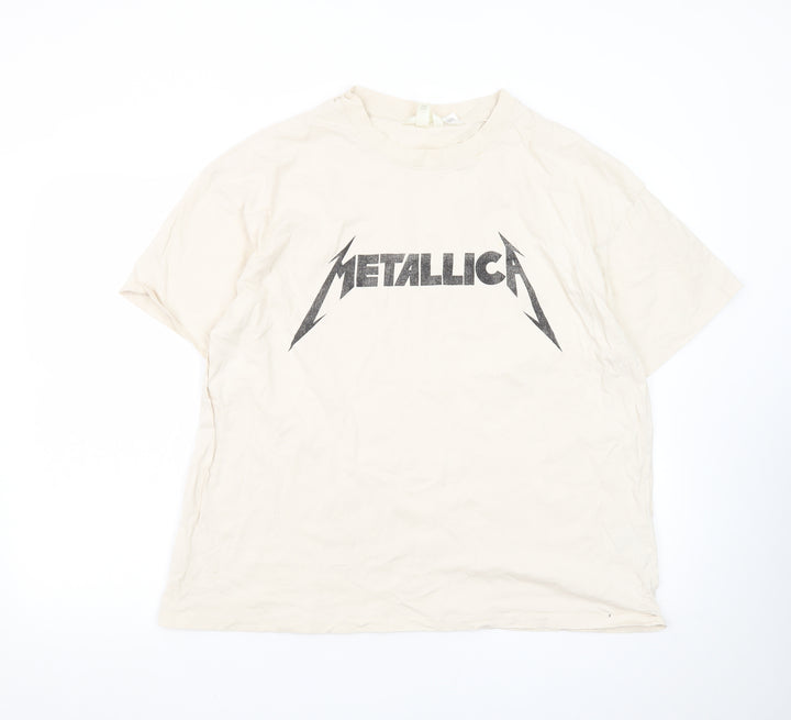 H&M Men Beige Metallica Band Graphic Cotton T-Shirt Size L