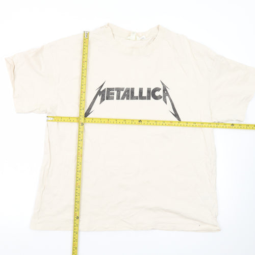 H&M Men Beige Metallica Band Graphic Cotton T-Shirt Size L