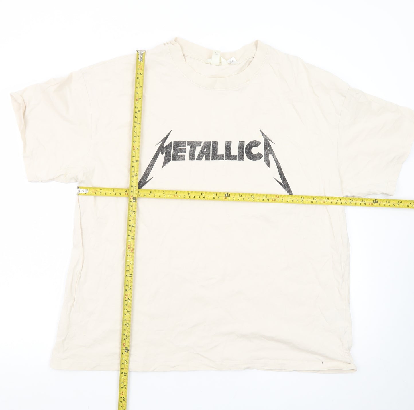 H&M Men Beige Metallica Band Graphic Cotton T-Shirt Size L