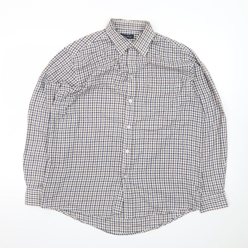 James Pringle Men's Brown Check Long Sleeve Button-Up Shirt M