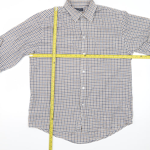 James Pringle Men's Brown Check Long Sleeve Button-Up Shirt M