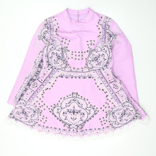 Comino Couture Women Pink A-Line Short Dress Size 16 Beaded Lace