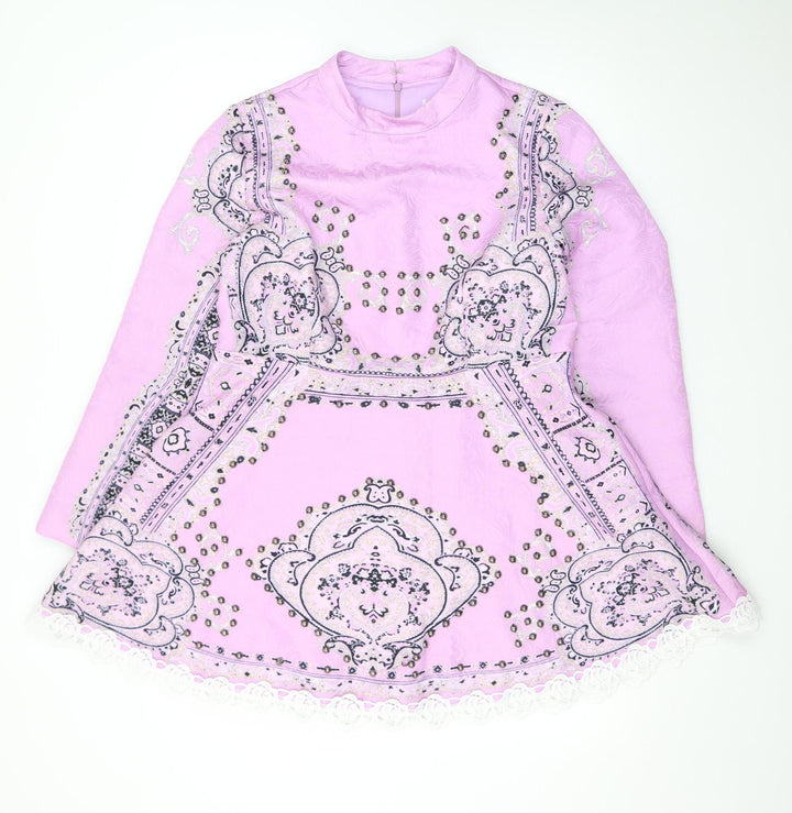 Comino Couture Women Pink A-Line Short Dress Size 16 Beaded Lace
