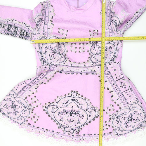Comino Couture Women Pink A-Line Short Dress Size 16 Beaded Lace