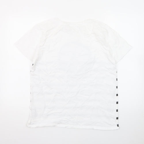 River Island Women White Striped T-Shirt UK 16 Cotton Crew Neck