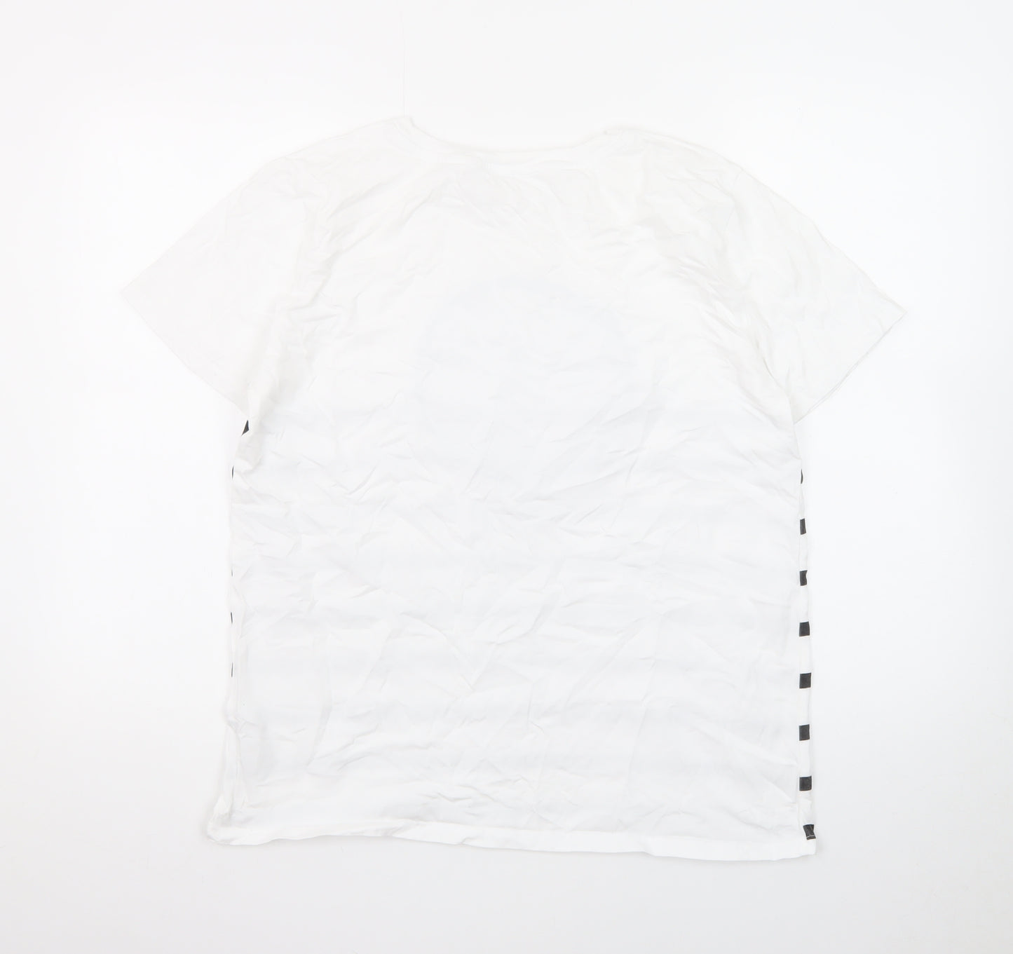 River Island Women White Striped T-Shirt UK 16 Cotton Crew Neck