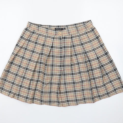 Nasty Gal Women Beige Plaid Pleated Short Skirt UK 14