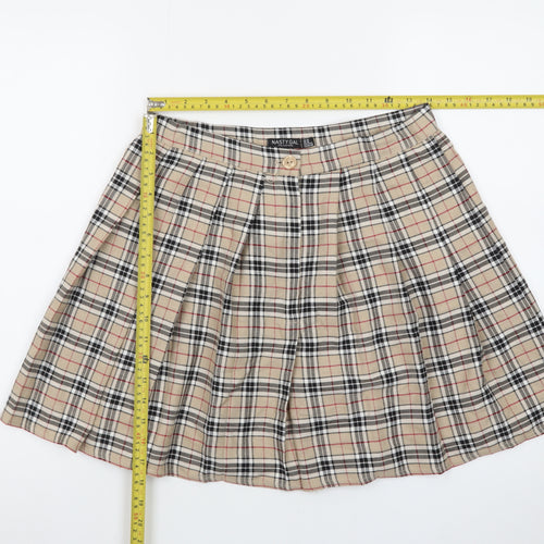 Nasty Gal Women Beige Plaid Pleated Short Skirt UK 14