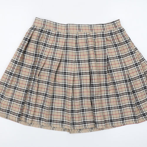 Nasty Gal Women Beige Plaid Pleated Short Skirt UK 14