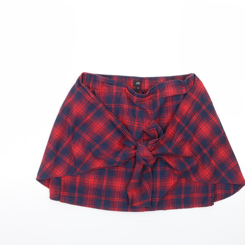 River Island Womens Red Plaid Wrap Flannel Short Skirt Size 12