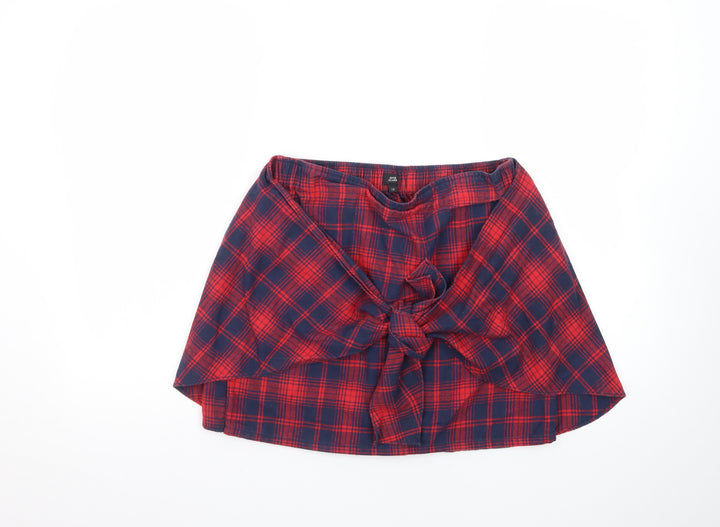 River Island Womens Red Plaid Wrap Flannel Short Skirt Size 12