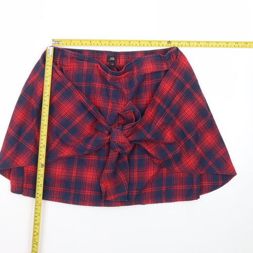 River Island Womens Red Plaid Wrap Flannel Short Skirt Size 12
