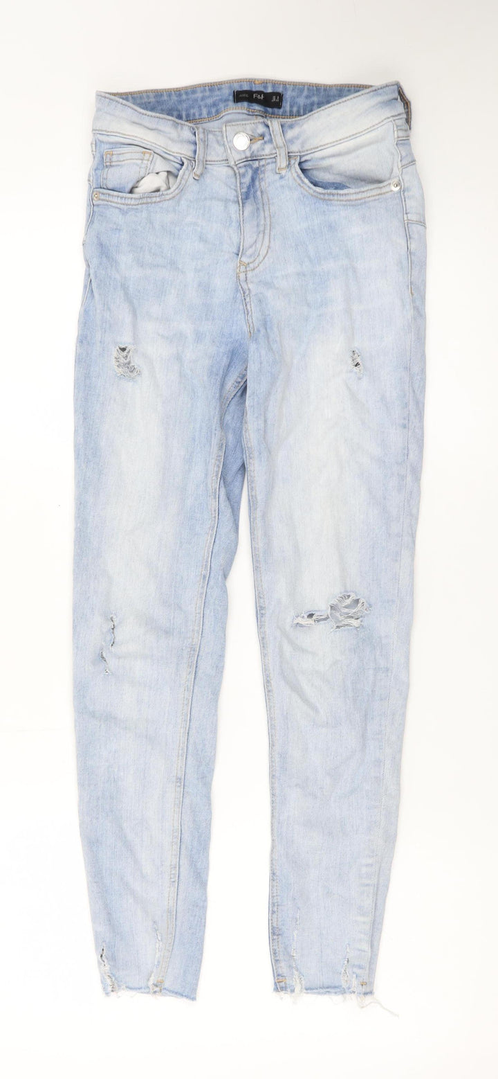 F&F Women's Blue Distressed Skinny Jeans Size 8