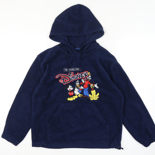 Disney Navy Fleece Pullover Hoodie Women L Mickey Donald Goofy Pluto