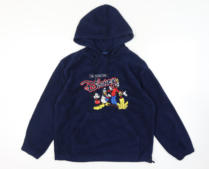 Disney Navy Fleece Pullover Hoodie Women L Mickey Donald Goofy Pluto