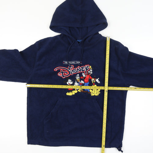 Disney Navy Fleece Pullover Hoodie Women L Mickey Donald Goofy Pluto